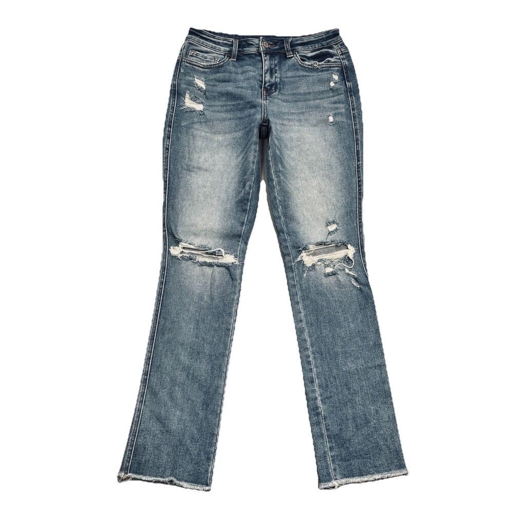 Flying Monkey Mid Rise Ankle Jeans 26 (28x30.5) Blue Distressed Stretch Womens